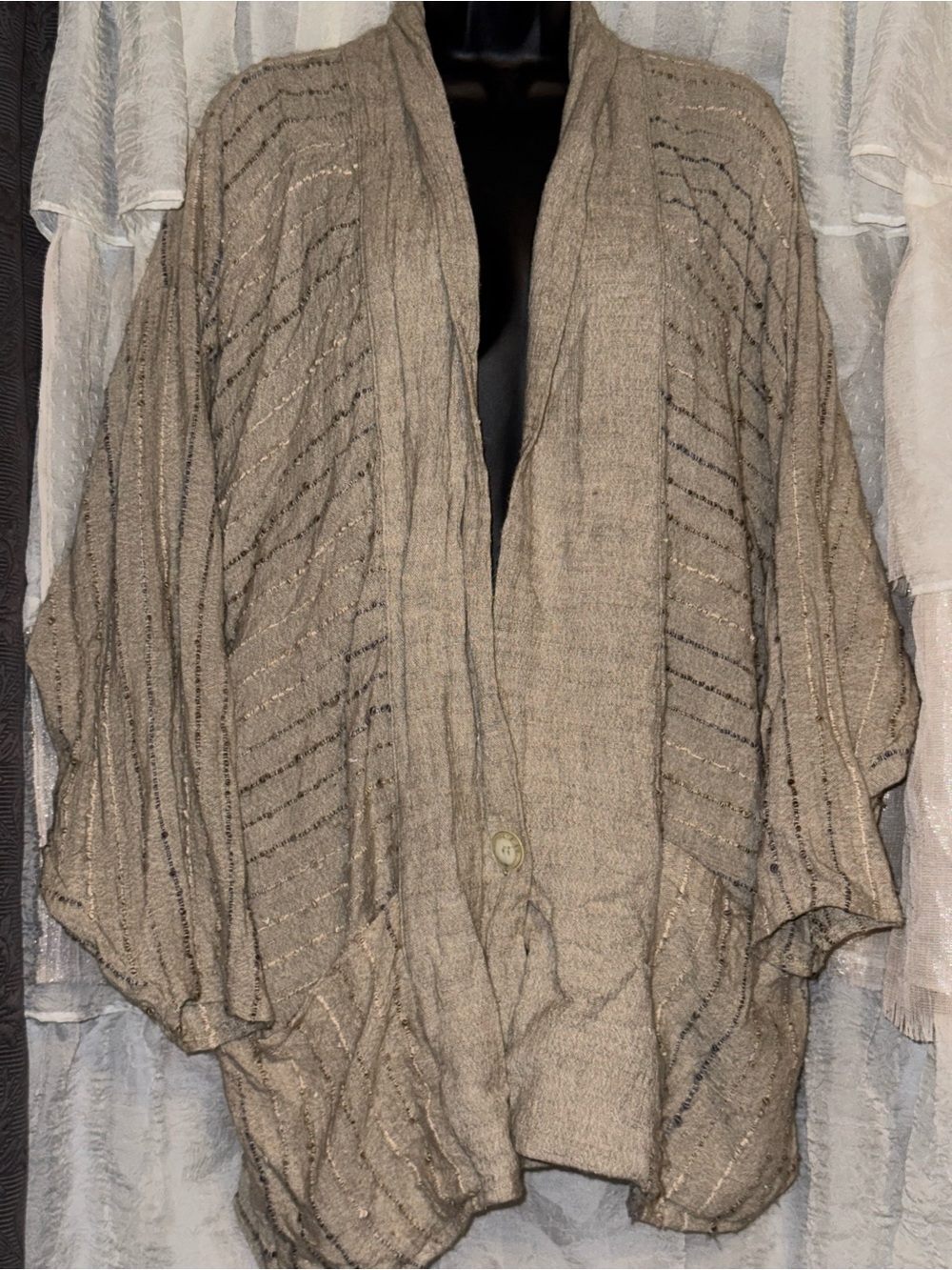 Boho Open-Front Draped Knit Cardigan in Taupe